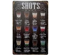 Targa in metallo con scritta in lingua inglese "Shots Menu", decorazione da parete per pub, bar, 20,3 x 30,5 cm