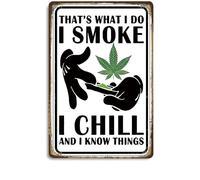 Targa in metallo con scritta in lingua inglese "That'What I Do I Smoke I Chill and I know Things", 20 x 30 cm, cartello stradale, 420 accessori, decorazione per la stanza, decorazione per la casa,