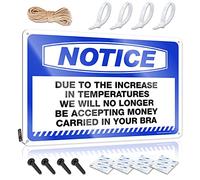 Targa in metallo con scritta in lingua inglese "We will not longer be accepting money carried in your bra", in metallo, decorazione per bar (20 x 30 cm)