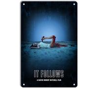Targa in metallo con scritta "It Follows", poster minimal, per decorazione home theater e arte da parete retrò, 20 x 30 cm