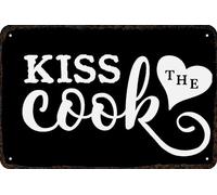 Targa in metallo con scritta "Kiss the Cook", decorazione da parete per casa, uomo, camera da letto, bar, bagno, 20,3 x 30,5 cm