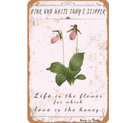 Targa in metallo con scritta "Life is the flower for which love is the honey-pink and white lady's slipper", decorazione vintage da parete per bar, pub, casa, birra, decorazione artigianale