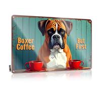 Targa in metallo con scritta "Man Cave Signs and Decor Boxer Coffee: But First, A Moment With My Friend" (lingua italiana non garantita)