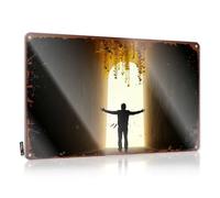 Targa in metallo con scritta "Man Cave Signs and Decor, Silhouette Of Man Standing In Doorway With Arms Outstretched, Fra Tin Sign Sign Funny Vintage Funny Metal Poster (30 x 40 cm)