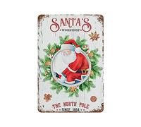 Targa in metallo con scritta "Merry Christmas" per feste a tema patio, The North Pole Santa's Workshop, retrò, per casa, bar, caffè, 20,3 x 30,5 cm