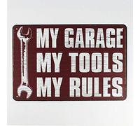 Targa in metallo con scritta My Garage My Tools My Rules Decor Bar Pub Home Vintage Retro Party Puntelli Targa 20,3 x 30,5 cm