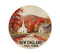 Targa in metallo con scritta "New England", motivo: FALL VIBES