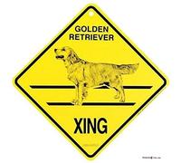 Targa in metallo con scritta "New Golden Retriever Dog Xing Caution Crossing Dog", regalo per interni ed esterni, decorazione da parete, 30,5 x 30,5 cm, targa quadrata retrò vintage
