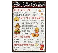 Targa in metallo con scritta "On The Menu" Fast Food, in metallo, stile retrò, per cucina, casa, cucina, ristoranti, bar, pub, grotte, 15,2 x 20,3 cm