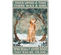 Targa in metallo con scritta "Once Upon A Time There was A Girl Who Really Loved Golden Retriever", 30,5 x 20,3 cm, stile vintage, divertente, decorazione da parete, idea regalo