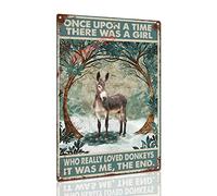 Targa in metallo con scritta "Once Upon A Time There Were A Girl Who Really Loved Donkey", decorazione da parete per giardino, bar, ristoranti e caffè, 20,3 x 30,5 cm