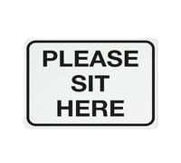 Targa in metallo con scritta "Please sit here", 30,5 x 20,3 cm, per affari, posto di lavoro, ufficio, casa, consegna, strada, giardino, per esterni