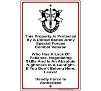 Targa in metallo con scritta "Property Protected by Special Forces Soldier U.S. Army", 30,5 x 20,3 cm