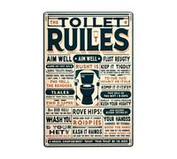 Targa in metallo con scritta "Quirky Toilet Rules", poster vintage per il bagno, decorazione artistica da parete per la casa e i bagni pubblici, affascinante targa in latta antica originale, 30,5 x