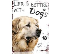 Targa in metallo con scritta "Rottweiler Life Is Better With Dogs", divertente targa in metallo, decorazione da parete per casa, strada, cancello, bar, ristoranti, caffetterie, negozi, pub, idea