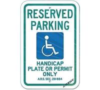 Targa in metallo con scritta "S for Outdoors in,Reserved Parking Handicap Plate or Permit Only A.r.s Sec. 28-884 Laminated 20,3 x 30,5 cm