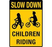 Targa in metallo con scritta "Slow Down Children Riding 30,5 x 20,3 cm, in alluminio antiruggine, multicolore