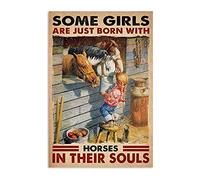 Targa in metallo con scritta "Some Girls Are Just Born With Horse In Their Souls Little Girl And Horse", 20,3 x 30,5 cm