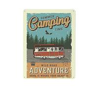 Targa in metallo con scritta "Summer Camping Time Wild Road Adventure", poster vintage in metallo, decorazione da parete, cucina, casa, garage, 40,6 x 30,5 cm