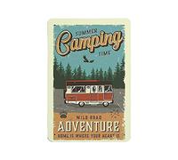Targa in metallo con scritta "Summer Camping Time Wild Road Adventure", poster vintage in metallo, decorazione da parete, cucina, casa, garage, 30,5 x 20,3 cm