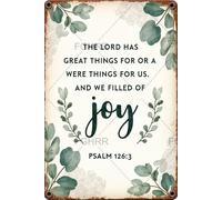 Targa in metallo con scritta "The Lord Has Done Great Things for Us and We are filled with joy" (lingua italiana non garantita), in alluminio, stile vintage, per interni ed esterni, 30,5 x 20,3 cm