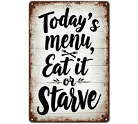 Targa in metallo con scritta "Today's Menu Eat It Or Starve", decorazione da parete, accessori per porte in ferro, idea regalo, 30,5 x 20,3 cm