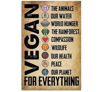 Targa in metallo con scritta "Vegan The Animals Our Water World", decorazione artistica da parete, 20 x 30 cm