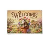 Targa in metallo con scritta "Vintage Welcome] Cat Cozy Corner