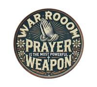 Targa in metallo con scritta "War Room Prayer Is The Most Powerful Weapon"
