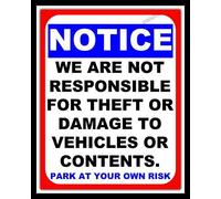 Targa in metallo con scritta "We are Not Responsible Park at Your Own Risk", 30,5 x 40,6 cm