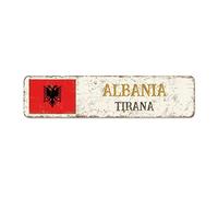 Targa in metallo con souvenir di paese dell'Albania, souvenir della città di Tirana, segno della grotta degli uomini, bandiera nazionale dell'Albania, vintage per la casa, in alluminio, per camera da
