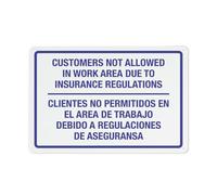 Targa In Metallo Customers Not Allowed In Work Area Due To Insurance Regulations Bilingual Spanish Poster Segno Lamiera Retrò Targhe Metallo Vintage Tin Sign Per Cafe Cucina 20X30CM