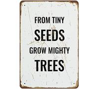 Targa in metallo da 20,3 x 30,5 cm da Tiny Seeds Grow Mighty Trees, decorazione moderna da parete stampabile, decorazione minimalista in metallo, targa retrò per dessert, negozio, caffetteria