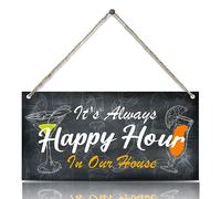 Targa in metallo da appendere con scritta in lingua inglese "It's Always Happy Hour In Our House" (lingua italiana non garantita), decorazione artistica da parete, 20,3 x 30,5 cm