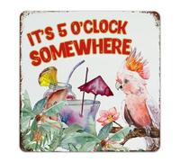 Targa in metallo da appendere con scritta "It's Five O'clock Somewhere", per esterni, rustica, estiva, retrò, tramonto, decorazione da parete, per portico, cancello, terrazza, 30,5 x 30,5 cm