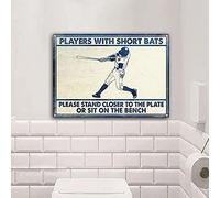 Targa in metallo da baseball con pipistrelli corti, si prega di stare più vicini al piatto, cartello in metallo da baseball, decorazione per il bagno, decorazione da parete, poster in metallo, 20 x 30
