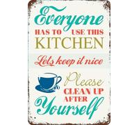 Targa in metallo da cucina, con scritta in lingua inglese "Everyone Has To Use This Kitchen Lets Keep It Nice Clean Up After Yourself", decorazione per cucina, casa, ristorante, 20,3 x 30,5 cm