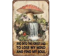 Targa in metallo da giardino con scritta in inglese "Into The Forest I Go To Lose My Mind" per giardinaggio, cortile, patio, decorazione da parete per esterni, 30,5 x 40,6 cm