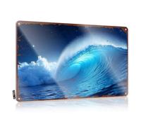 Targa in metallo da parete, decorazione da parete Whispering Waves: A Serene Ocean'S Embrace Under The Night Sky, targa vintage in metallo per bar (20 x 30 cm)