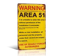 Targa in metallo da parete in stile vintage, stile retrò, con scritta in lingua inglese "Area 51, divertente messaggio di avvertimento in metallo.