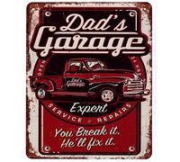 Targa in metallo Dad's Garage You Break it, He'll fix it 20 x 25 cm, con scritta