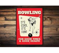 Targa in metallo di qualità in metallo di qualità con bowling e bowling, per amanti del bowling, sala da bowling, sala da bowling, insegna in metallo di qualità, 30,5 x 20,3 cm