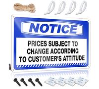 Targa in metallo divertente con avviso sui prezzi soggetti a cambiamento secondo l'atteggiamento del cliente, targa in latta per ragazzi e ragazzi (20 x 30 cm)