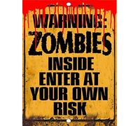 Targa in metallo divertente con scritta "Aperiy Warning Zombies Enter at Own Risk Walking Dead", decorazione da parete in stile retrò e cartelli in latta per casa, bar, caffè, 30,5 x 20,3 cm