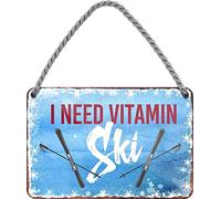 Targa in metallo divertente con scritta "I Need Vitamina SKI", decorazione da appendere per porta, montagna, viaggi, Austria e sci, idea regalo divertente per compleanno o Natale, 18x12 cm