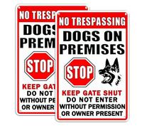 Targa in metallo divertente con scritta in lingua inglese "Beware of Dog", con scritta in lingua inglese "No Trespassing Dogs On Premises" (lingua italiana non garantita) con scritta in inglese