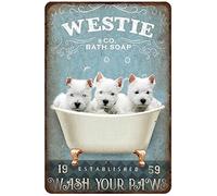 Targa In Metallo Dog Retro Westie Co Bath Soap Wash Your Paws Funny Toilet Art Targhe Metallo Nostalgica Poster Segno Lamiera Decorative Metal Signboard Per Garage Cafe Cucina M