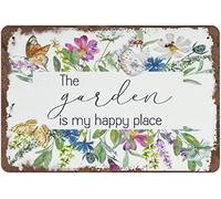 Targa in metallo e alluminio "Il giardino è il mio posto felice", arte vintage, giardinaggio, fiori ad , lei, capanno, serra, arte, decorazione fai da te, poster, decorazione da parete per casa e gar