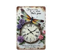 Targa In Metallo Elegant Clock Adorned With Roses And A Dragonfly, And A Quote About Singing Of The Past Cartello In Metallo Personalizzato Arte Murale Per Man Cave Toilette Bagno M