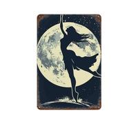 Targa In Metallo Elegant Silhouette Of A Woman Reaching Towards The Moon Metal Tin Signs Caverna Dell'Uomo Cartelli In Latta Per Bagno Toilette Club M